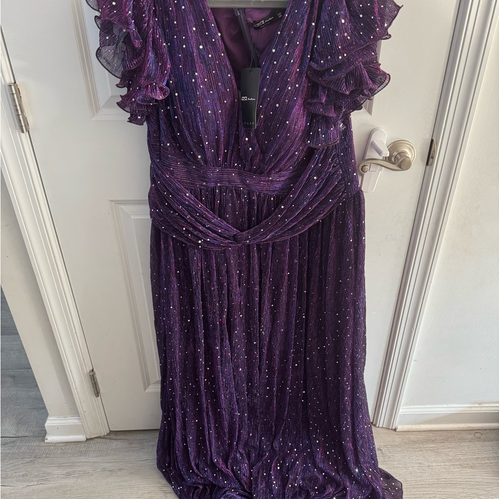 Purple Flutter Sleeve Maxi Gown